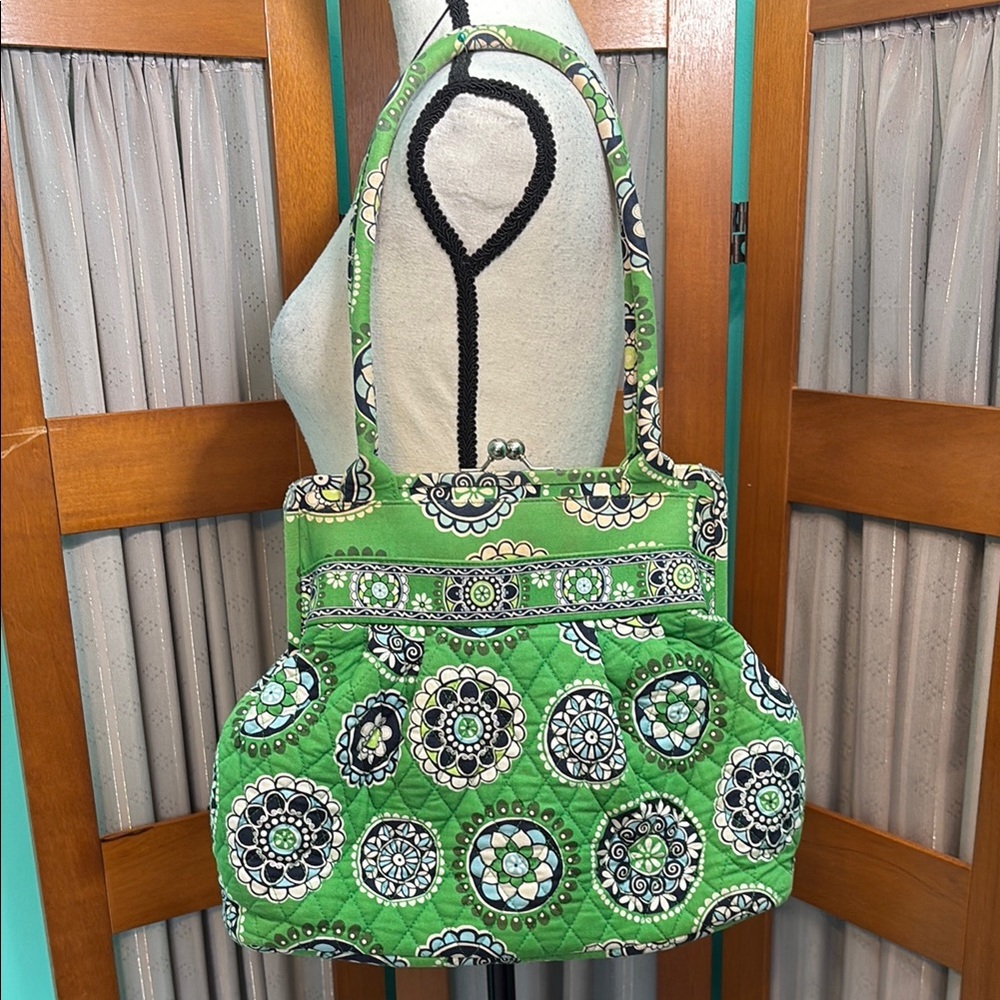 Vera Bradley Green and White Floral Cupcakes Shoulder Bag